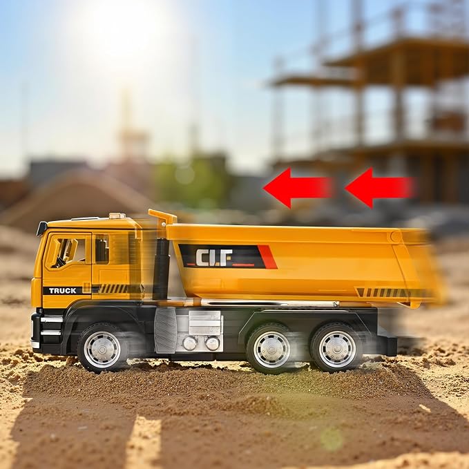 Dump Truck Toys for Boys 3-5 Year Old,Dump Truck Toy Metal Diecast Cab,Pull Back Toy Dump Trucks Construction Vehicles with Lights and Sounds,Construction Trucks for Kids 3 Year and UP