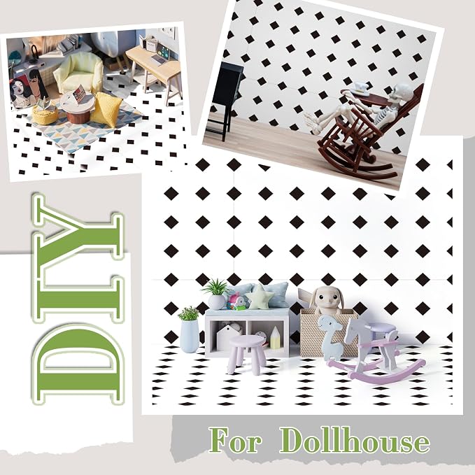 Flutesan 12 Pcs Miniature Dollhouse Wallpaper and Flooring Peel and Stick Mini DIY Self Adhesive Dollhouse Accessories 8.27 x 11.69 Inch (Diamond Shape)