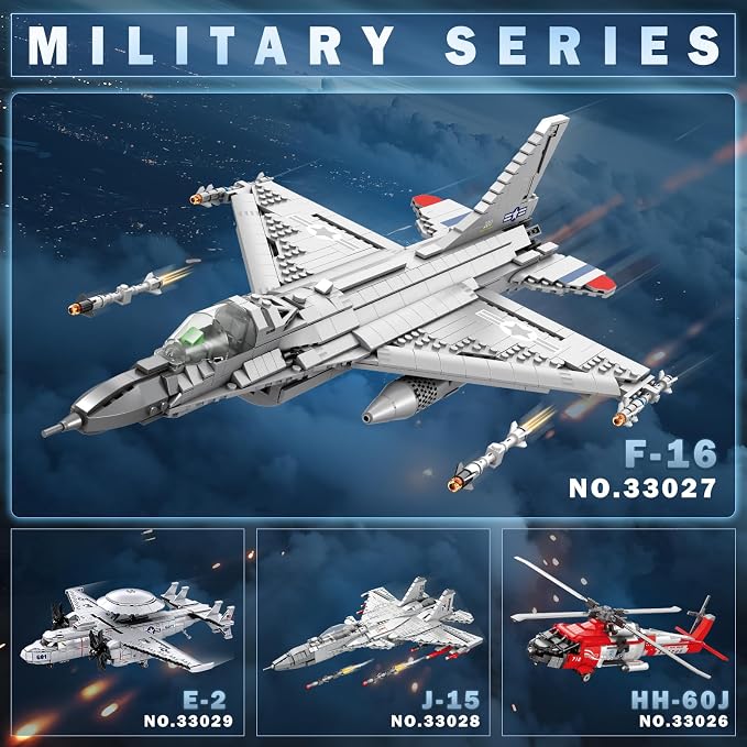 Reobrix F-16 Fighter Jet Building Set 33027, 1377 PCS Military Airplane Model Kit with Display Stand, Retractable Landing Gear, STEM Collectible Gift for Adults & Teens 14+