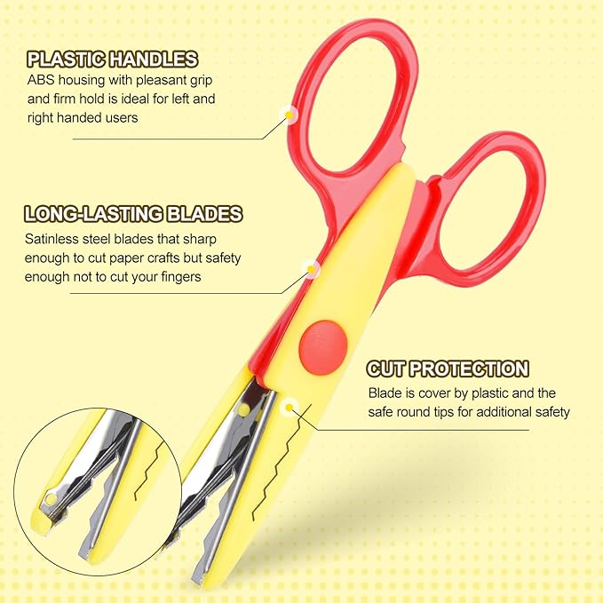 UCEC 44 Pack Arts and Crafts Supplies Kit for Kids, 8 Decorative Edge Craft Scissors, 6 Shape Paper Punchers, and 30 Sheets Colored Cardstock Paper for DIY Scrapbooking, Card Making, School Classroom
