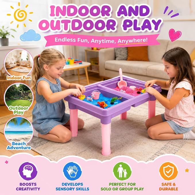 Carolart Unicorn & Axolotl 2-in-1 Sand Table & Water Table, Color-Changing Sand, Dual-Bin Sensory Table with Lid and Storage, Indoor Outdoor Activity Table for Toddlers Ages 3-8