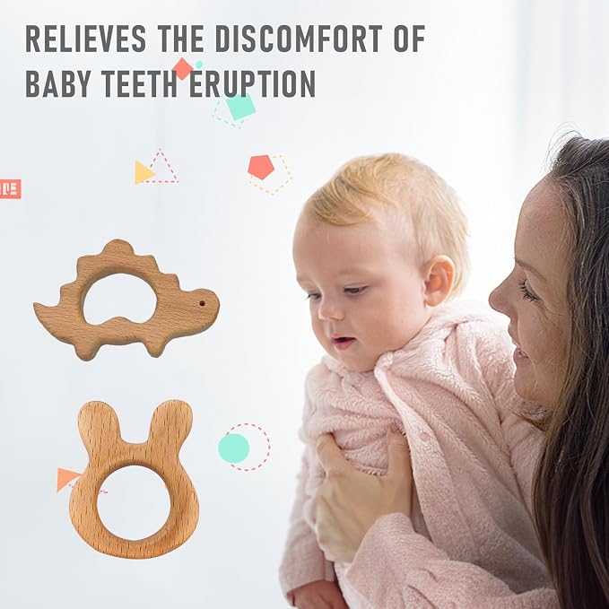 12-Pcs Baby Teether Toys,Wooden Teethers for Babies - Wooden Animal Toys, Teething Rings, Toddler Chew Toys,Baby Teething Rings and Wooden Teether Set-Suitable for Children Over 36 Months