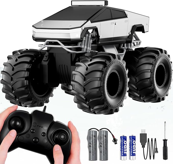 Remote Control Car, 1:18 Amphibious RC Cars, 4WD All Terrain Off-Road Pickup, 2.4GHz Waterproof Cyber Truck, 360° Rotatable Monster Truck Toys for Boys Christmas Birthday Gifts Age 6 7 8 9 10-13+