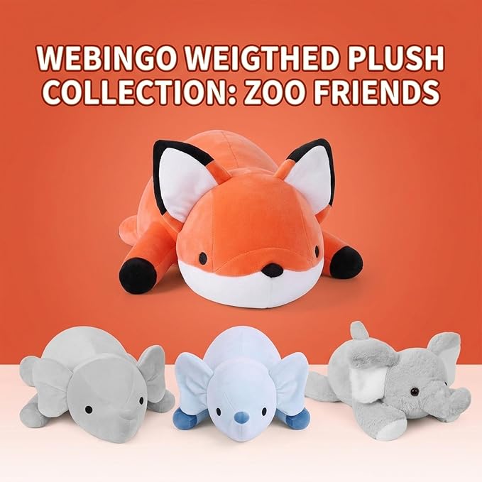 WeBingo Weighted Stuffed Animals, 24" Weighted Fox Plush Toy 4.2 Lb Soft Pillow Cute Giant Plushie Gifts for Kids & Adults