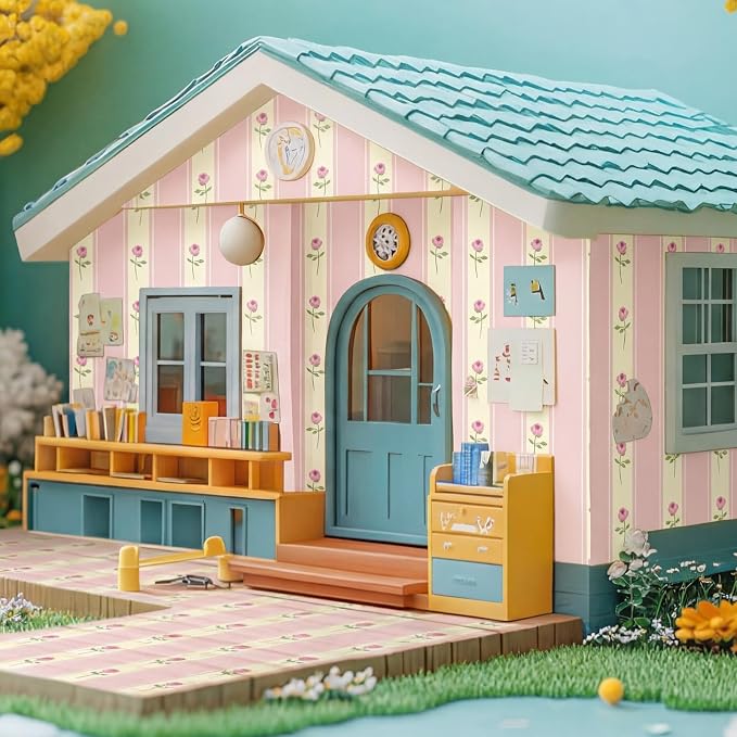 Flutesan 12 Pcs Miniature Dollhouse Wallpaper and Flooring Peel and Stick Mini DIY Self Adhesive Dollhouse Accessories 8.27 x 11.69 Inch (Pink Flower)