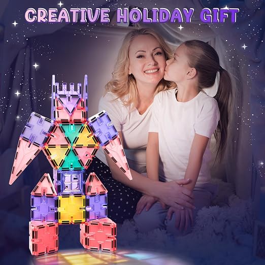 Magnetic Tiles, 80PCS Interlocking Building Blocks, Unicorn & Mermaid Princess Castle Construction STEM Learning Early Education for Kids Girls Boys,Toddler Toy Set Age 3-8