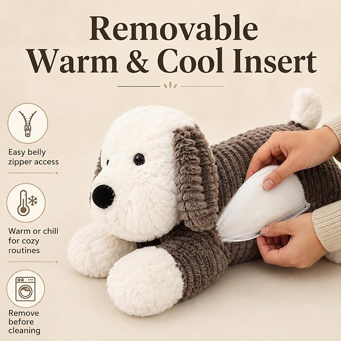 MaoGoLan 4lb-Weight Dog Stuffed Animal for Anxiety Adults Kids Cuddly Pillow, 24 Inch Puppy Plush with Microwavable Heating/Cooling Pad, Soft Plush Toy for Dog Lovers Gift Christmas Birthday