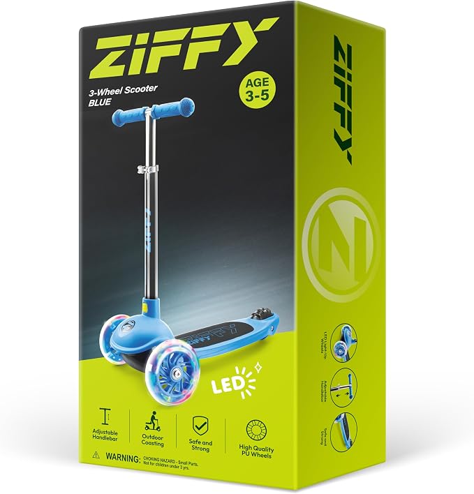 JOVA ZIFFY Multicolor 3 Wheel Scooter for Kids 3-5, Toddler Kick Scooters with LED Light-Up Wheels for Boys and Girls, 5 Adjustable Height and Lean-to-Steer Design, Support up to 110 lbs