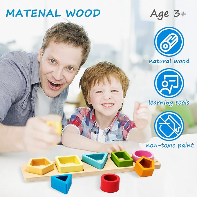 Symdiro Montessori Toys for 1 2 3 Year Old Boys Girls-Wooden Sorting & Stacking Toys for Baby Toddlers,Educational Shape Color Sorter Preschool Kids Gifts…