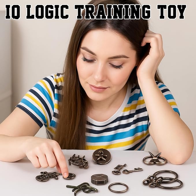 Wettarn 9 Pcs Metal Brain Teaser Puzzles 3D Steel Puzzle Set for Adults IQ Logic Challenge Disentanglement Unlock Interlocking Games Smart Logic Test Toys for Adults Mind Challenge(Classic Style)