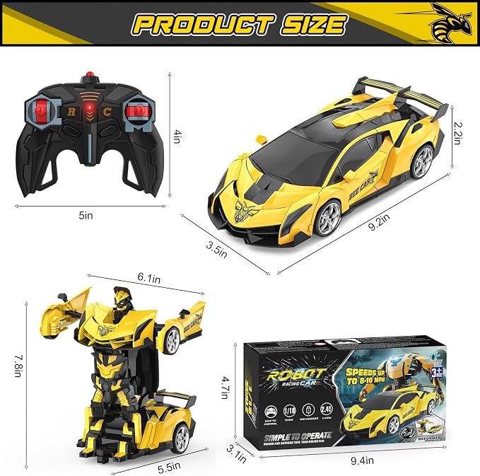 BLUEJAY Transform Rc Cars for Boys 4-7 8-12, 2.4Ghz Remote Control Car 1:18 Scale Transforming Robot, One-Button Deformation 360° Rotation Car Toy Gifts for Boys 3-5