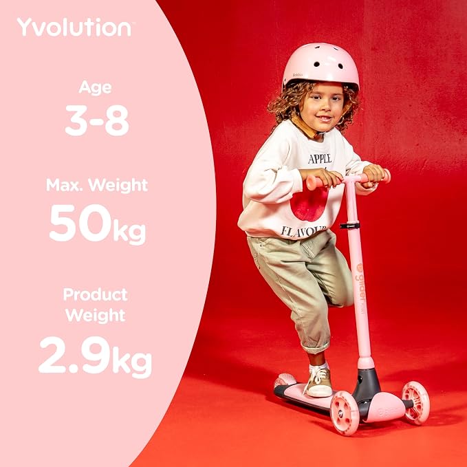 Yvolution Y Glider Air Scooter for Kids, 3 Wheel Scooter for Toddlers 4 Adjustable Height Glider with Kick Scooters, Lean to Steer with LED Flashing Light for Children Ages 3+ Years Old
