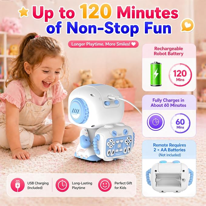 Robot Toys for Kids Ages 3-6, Mini Backpack Remote Control Robot with Voice Recording & Repeat, LED Light-Up Face, Music Dance, Programmable Actions, STEM Toy Gifts for Boys Girls