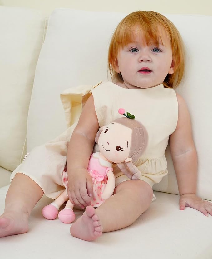 GAGAKU Cherry Girl Soft Plush Baby Doll for Girls (12") | My First Baby Doll Gift, Machine Washable, Rag Doll Toy, For Toddlers & Infants