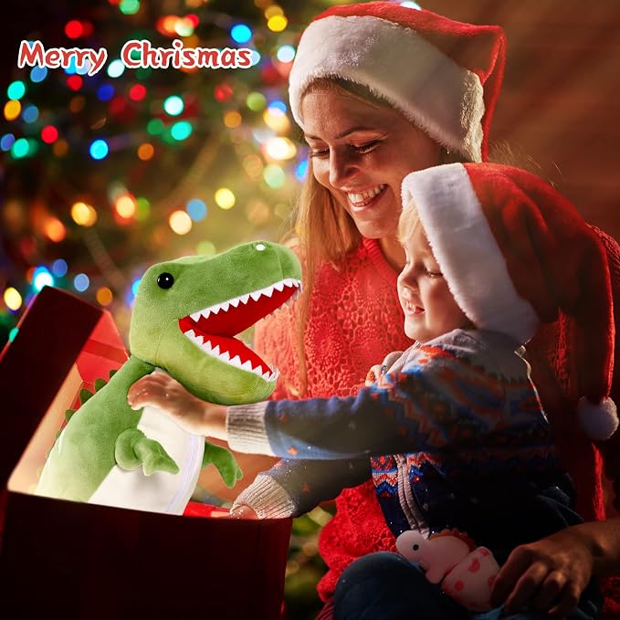 MorisMos Dinosaur Stuffed Animal with Babies,23.6'' Big T-Rex Mommy Stuffed Dinosaur with 3 Baby Dino Plush Toys, 3 Eggs,Boy Girl Dino Toys for Kid Birthday Christmas,Green T-rex