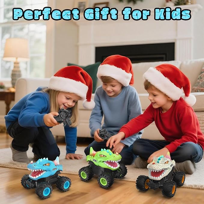 Dinosaur Remote Control Car, 2.4GHz Monster Truck Toys Rechargeable RC Cars 1:24 Scale RC Truck with LED Light Movable Mouth, Dinosaur Cars Toys for Kids Boys 6-8 8-12 Birthday Gift, Blue