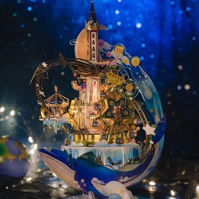 MU 3D Metal Puzzles for Adults Starlit Amusement Park, Metal Model Kits DIY Sets Funhouse Miniature Building Landscape Architecture Puzzles, Birthday New Year Gift Home Desk Decor