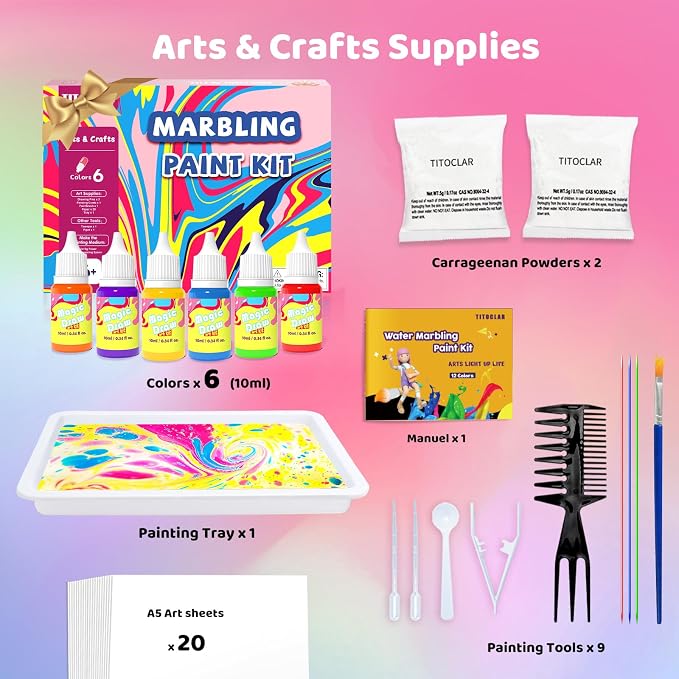 Water Marbling Paint for Kids,Stocking Stuffers for Kids,Birthday Gifts for Kids 3+ Years Old,Arts and Crafts for Girls Boys Ages 8-12 6-8 3-5,STEM Science Toys