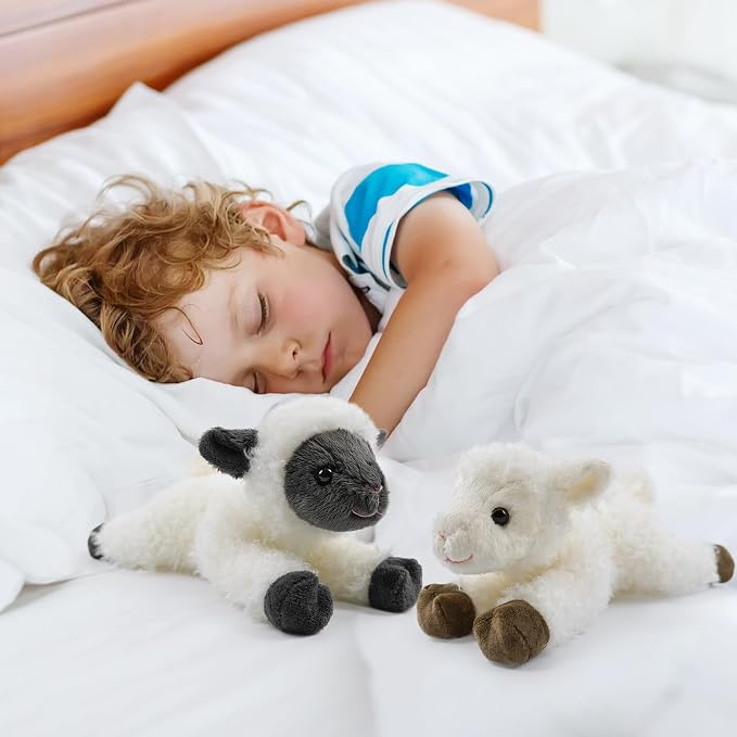 Sheep Stuffed Animal for Kids,8 inch Realistic Animal Plush Sheep Toy Lying Down Posture Animals,Plush Lamb for Boys Girls Adult Birthday Hug Teaching(S-Sheep)
