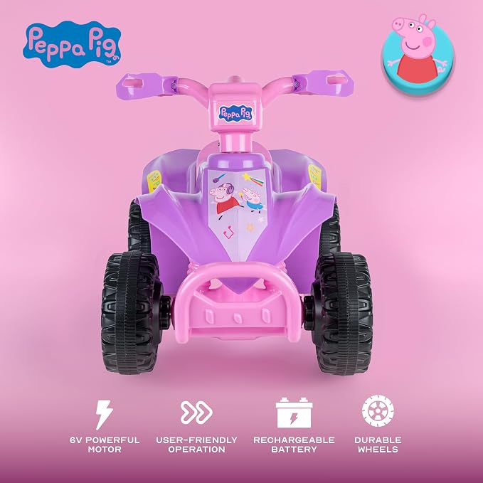Peppa Pig - 6V ATV Ride On Toy for Kids, LED Headlights, Battery Powered