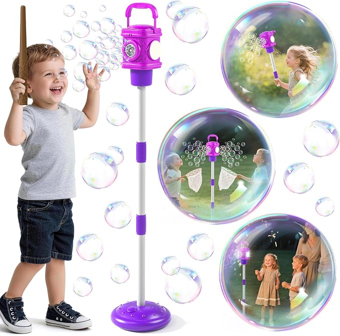 Bubble Machine for Kids, Automatic Bubbles Blower Maker for Kid Toddlers, 2-In-1 Remote Control Street Lamp Bubble Maker with Adjustable Height, Bubble Maker for Wedding Birthday Party Camping Outdoor