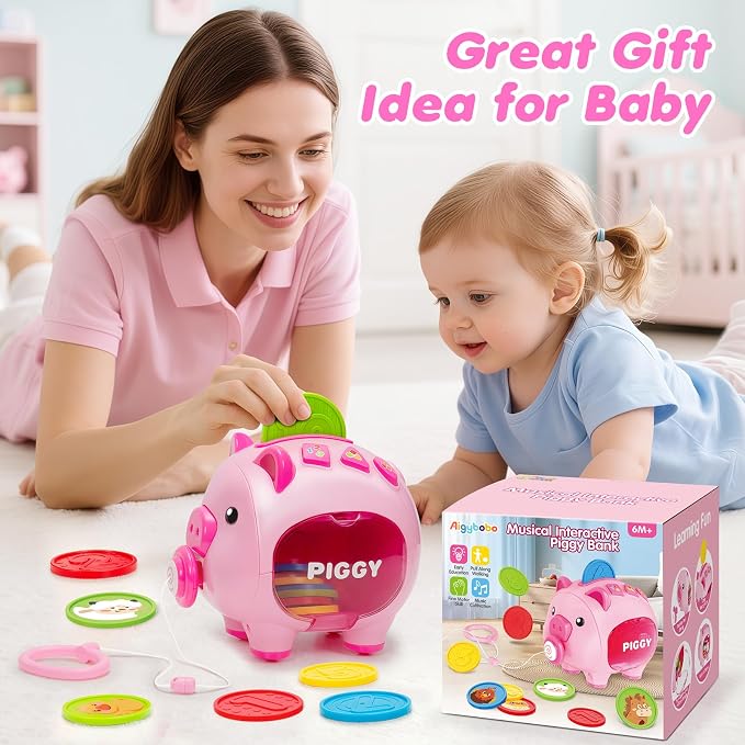 Piggy Bank for Kids, Toddler Toys for 1 Year Old Girl, Musical Number Counting & Color Learning Coin Bank, Baby 6-9-12-18 Months Interactive Toys, Christmas Birthday Gifts for Kids Girls Boys Age 1-3