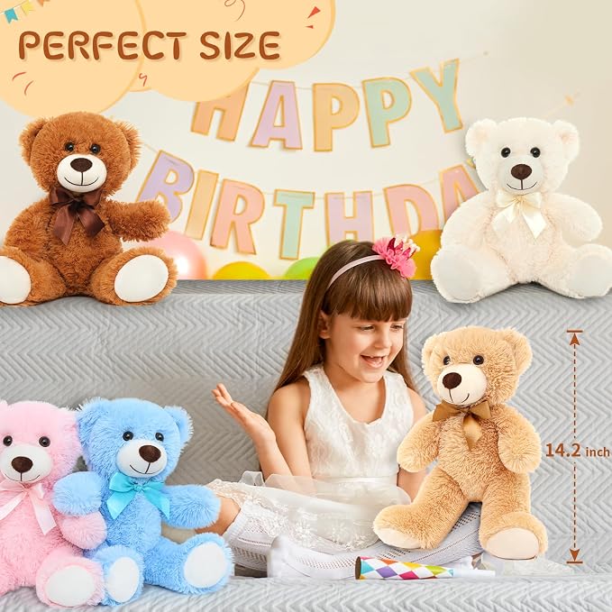 MaoGoLan 12Pcs Bulk Soft Teddy Bears 14 inch Stuffed Animals Plush Bears for Kids Girls Valentines Gifts, Wholesale Stuffed Animal Classic Teddies Christmas Gender Reveal Decor (Machine Washable)