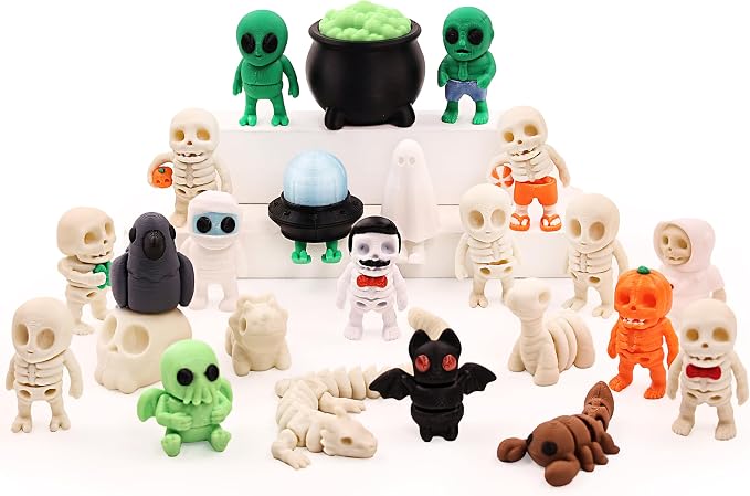 3D Printed Figurines Set, Easter Basket Stuffers, Party Favors, Pocket Fidget Toys, Goodie Bag Stuffers, Decorations, Classroom Rewards, Articulated, Flexible, and Exquisitely, Skeleton, Zombie, Alien