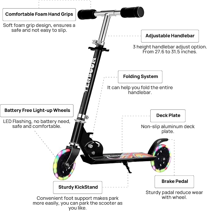 Scooter Toys for Kids Ages 6-12/3-5, Christmas Birthday Gifts for Girls Boys, Easy Folding Kids Scooter with 3 Levels Adjustable Handlebar