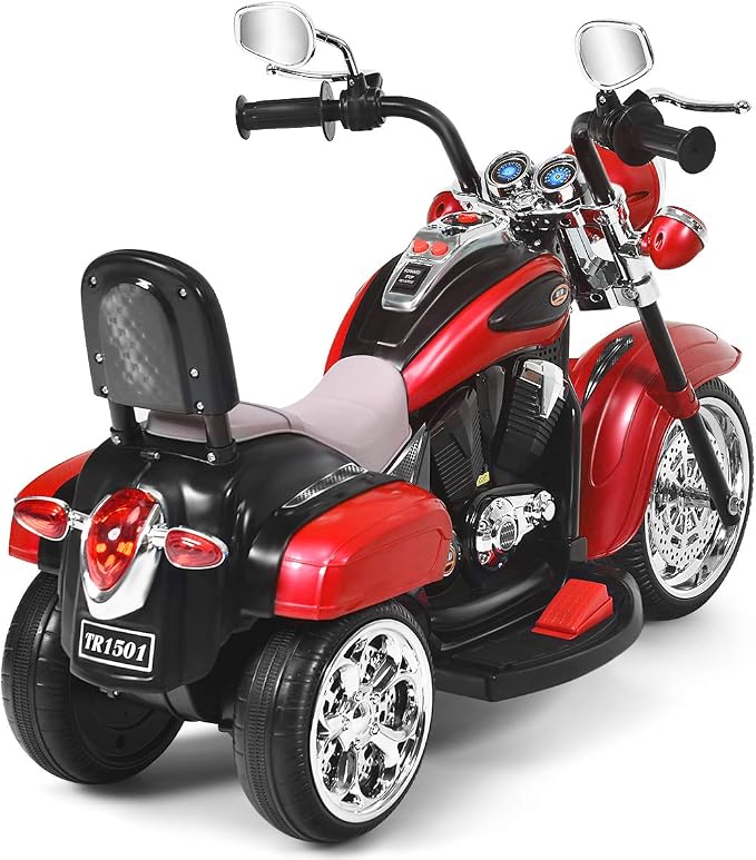 Costzon Kids Motorcycle, 6V Battery Powered Ride on Chopper Motorcycle w/Horn, Headlight, 3-Wheel Stable Ride on Toys, Electric Toddler Motorcycle for Kids Boys Girls Gift (Red)