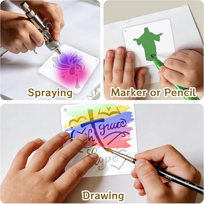 72 PCS 3x3 Inch Religion Christian Stencils for Painting - Religious Jesus Christ Cross Angels God Reusable Painting Templates on Wood, Glass, Fabric, Window Door Decor DIY Decoration