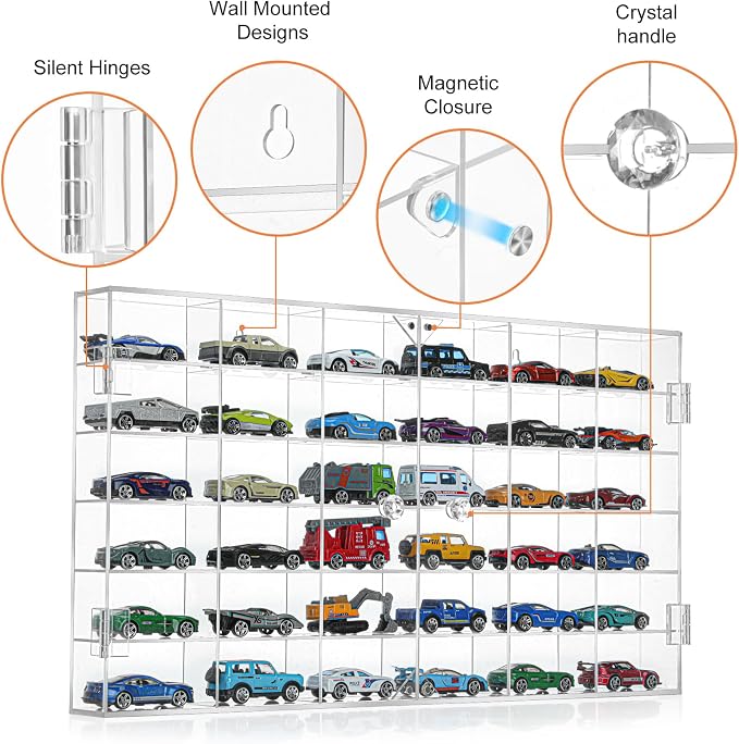 Display Case for Hot Wheels - Acrylic Showcase & Storage Organizer - No Assembly Required for Matchbox, Collectible Cars - Dust-Proof for 1/64 Scale Model Vehicles