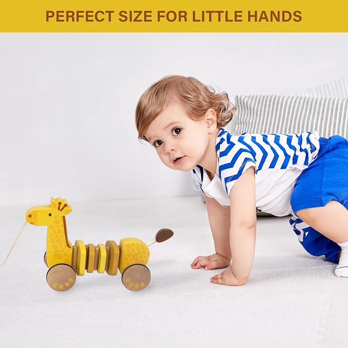 Baby Toys Car,Wooden Pull Along Toddler Toy, Developmental Toy for 1 Year Old Girl Boy Birthday Gift(Giraffe)