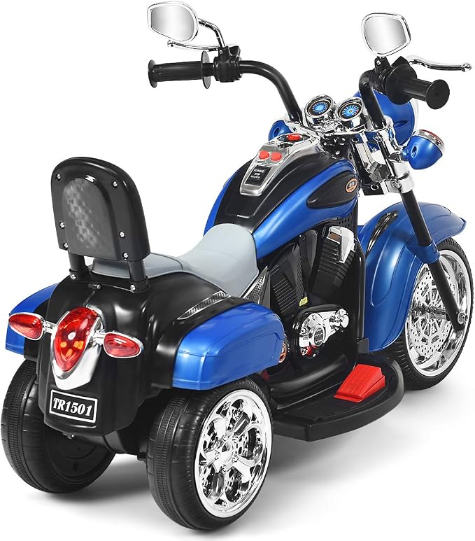 Costzon Kids Motorcycle, 6V Battery Powered Ride on Chopper Motorcycle w/Horn, Headlight, 3-Wheel Stable Ride on Toys, Electric Toddler Motorcycle for Kids, Gift for Boys Girls (Blue)