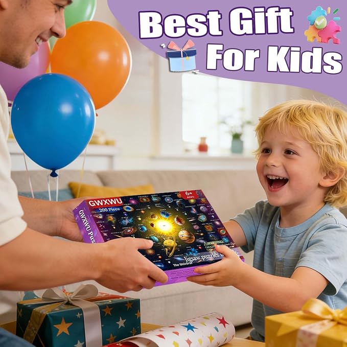Puzzles for Kids Ages 6-8 and 8-10, 200 Piece Solar System Planets Learning Educational Jigsaw Puzzles, Educational Learning Toy for Boys and Girls
