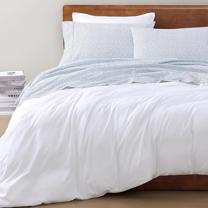 LANE LINEN 100% Organic Cotton Full Sheets Set Soft & Comfy Percale Long Staple Soft Bedding Breathable Fully Elasticized Mercerized Printed Cotton Full Size Set - Polka Dot | Full Sheet Set, GOTS Certified Organic Cotton Percale - Best-Value Organic C...