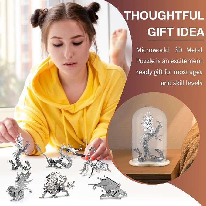 Microworld 3D Metal Model Kits, Mechanical Phoenix 3D Metal Puzzles, Steel Warcraft Collection 3D Puzzles for Adults, DIY Animal Brain Teasers Home Decor