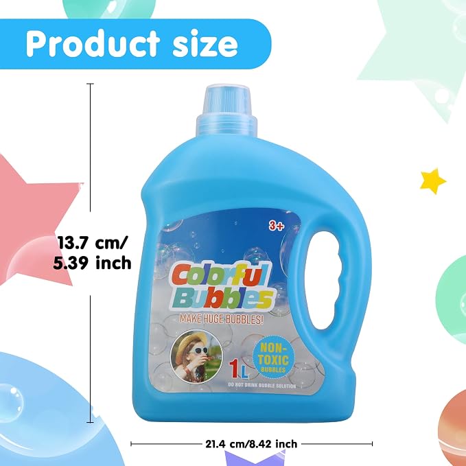 SHCKE Concentrated Bubble Solution,1 L/ 33.8 OZ Bubble Refill | Safe and Fun, Easy to Use,Leak-Proof and Portable, Perfect for Bubble Machine,Bubble Gun,Bubble toys