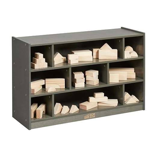 ECR4Kids Mobile Building Block Storage Cabinet, Medium, Classroom Furniture, Grey Wash