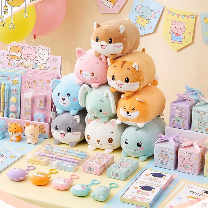 Leitee 9 Pcs Stuffed Animals Plushies Bulk 8 Inch Cute Plush Toys Plush Pillow for Boys Girls Birthday Gift Box Toys for Kids Back to School Classroom Prize Christmas Party Favors Bulk (Cute Animal)