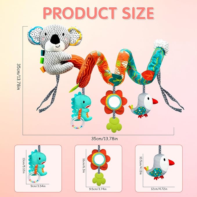 MONSTIME Car Seat Toys for Babies 0-6 Months, Newborn Toys Baby Toy 0-3 Months Stroller Toys, Infant Toy 0-6 Month for Carseat Stroller Crib with Mirror, Rattle, Teether for 0 3 6 9 12 Boys Girls