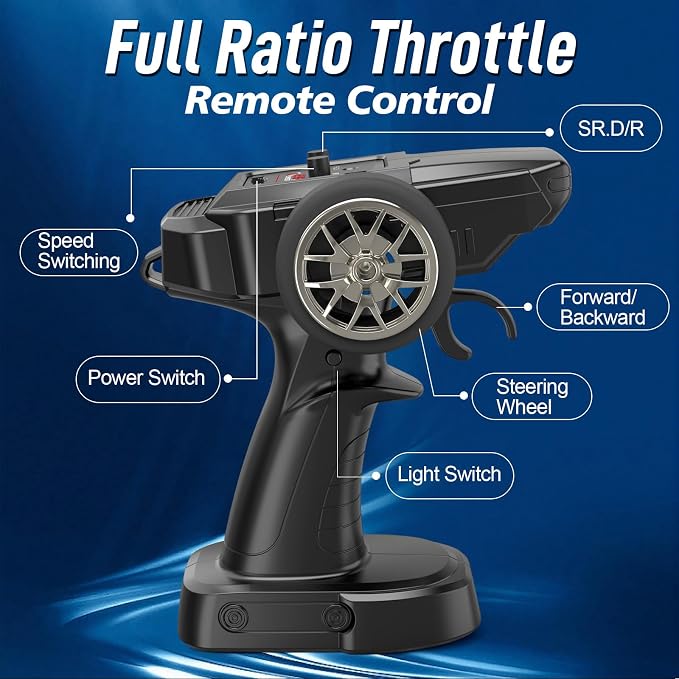 YONCHER RC Drift Car, Remote Control Car for Kids Ford Mustang Shelby GT500 Officially Licensed, 1:24 20KM/H 4WD with Lights, Fast Racing Toy Car for Boys Girls, Gray