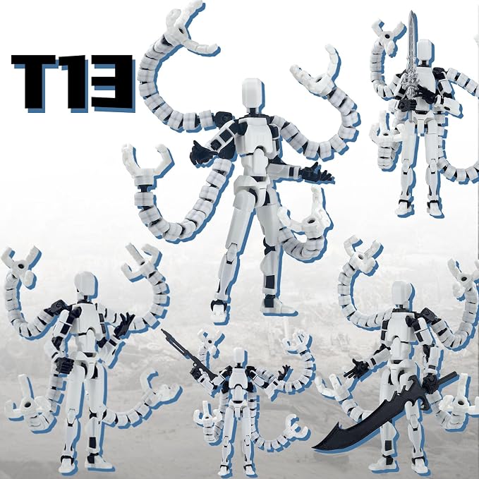 T13 Already Assembled Action Figure Accessories,T13 Multi-Jointed Movable,for Collectors Desktop Decorations t-13 Movability 3D Printed Toys (White, 5.5inch)