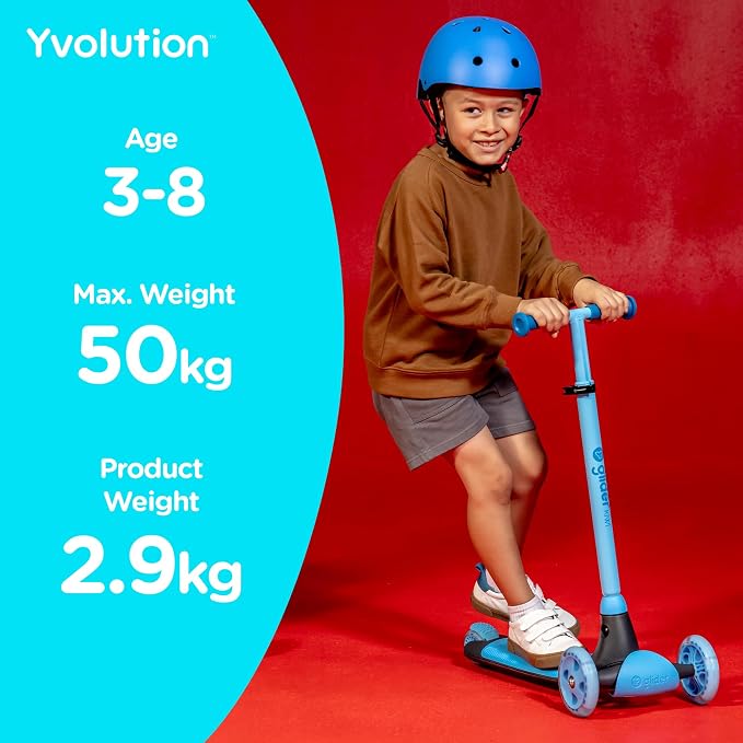 Yvolution Y Glider Air Scooter for Kids, 3 Wheel Scooter for Toddlers 4 Adjustable Height Glider with Kick Scooters, Lean to Steer with LED Flashing Light for Children Ages 3+ Years Old