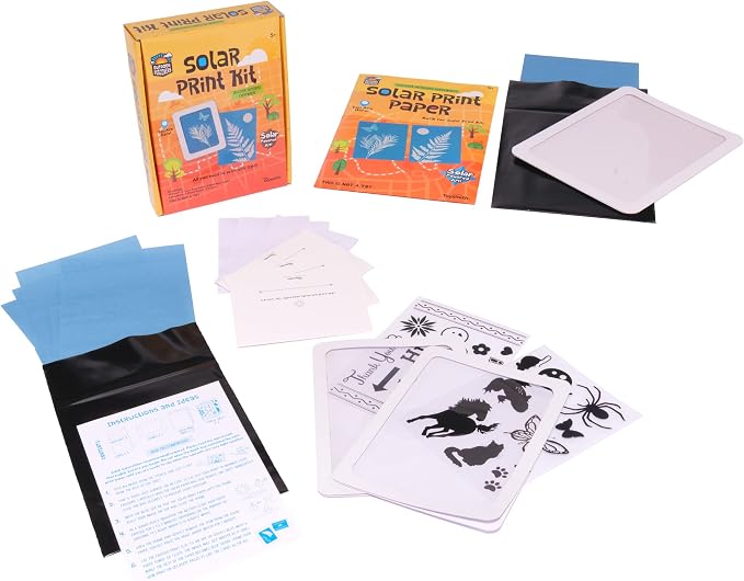 Toysmith Outdoor Discovery Solar Print Kit Bundle - Sun Print Paper Set for Kids - Includes 36 Sheets Solar Paper, Stencil Set & Frames - Arts and Crafts for Kids Ages 8-12 Gift