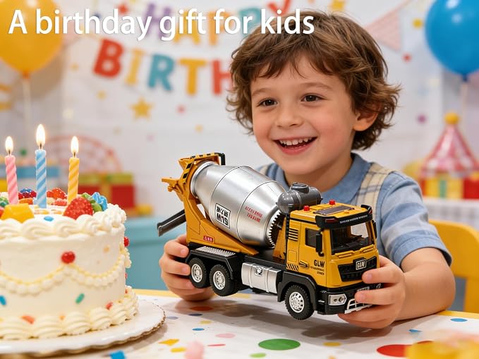 Construction Trucks Toy 1:40 Semi-Alloy Simulation Model Lights & Sounds Educational Engineering Vehicle for Kids Mixer Truck