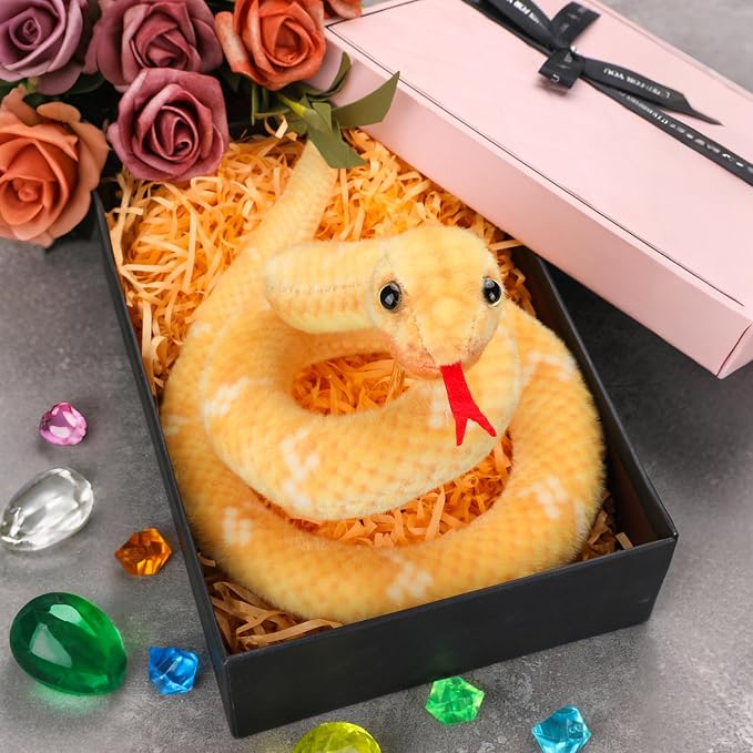 Snake Plush, Stuffed Snake Animal, 27 in Small Toy Snakes for Kids, Giant Stuffed Animals Snake, Lifelike Plush Snake for Birthday Present Party Prank Prop (Yellow)
