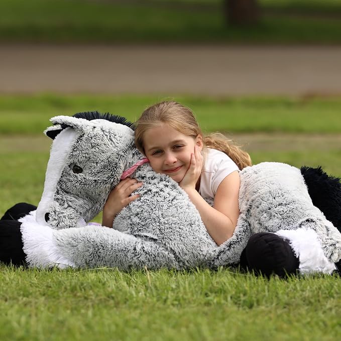 Tezituor 47 Inch Giant Horse Stuffed Animal, Large Soft Pony Plush Toy for Kids, Realistic Gray Horse Pillow Extra Large Stuffed Horse Gift for Girls Boys