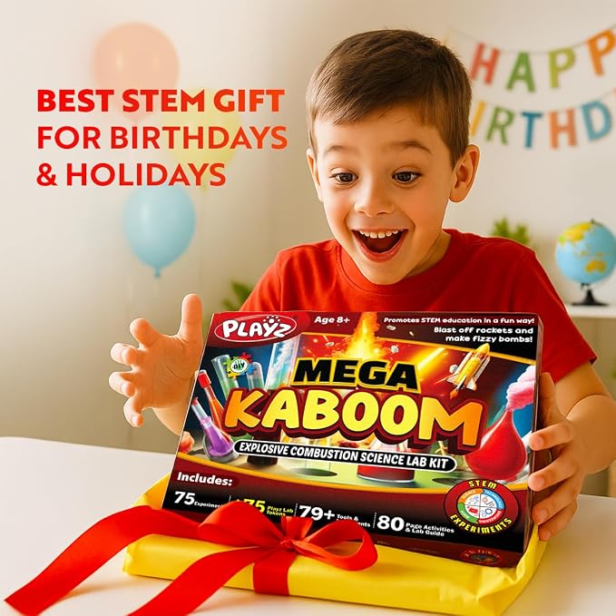 Playz Mega Kaboom! 150+ Explosive Science Experiments Kit for Kids Age 8-12 with 75 App & Video Guided Experiments - Chemistry Set STEM & Educational Toys & Gifts for Boys, Girls, Teenagers & Kids