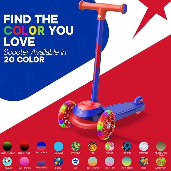 3 Wheel Scooter for Kids, Smooth Light Up LED Front Wheels, Wide Anti Slip Deck, Rear Foot Brake, Easy Lean to Steer Maneuvering, Indoor & Outdoor Ride On Toys for Ages 2 Up,